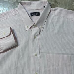 Vintage Gitman Bros Shirt Mens 16.5 Pink Striped All Cotton Pinstripes USA